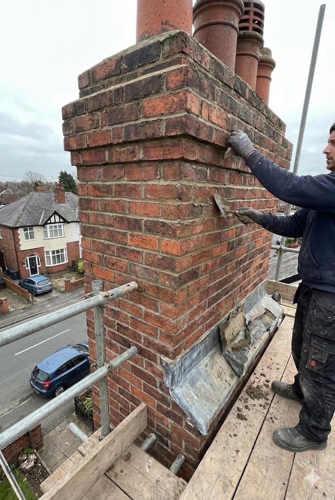 repairing a red brick chimney